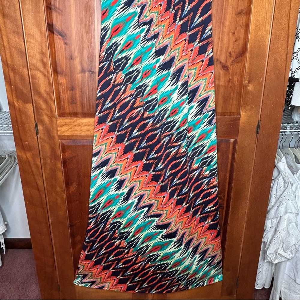 NY Collection Vintage Multicolor Zigzag Beaded Boho Maxi Sleeveless Dress Island - Picture 13 of 17